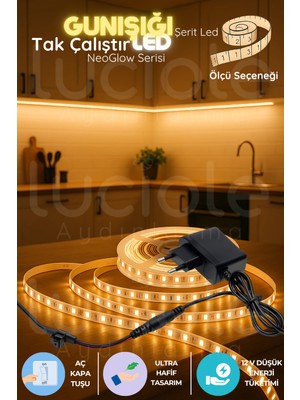 3 Metre LED Işık Şeridi, Günışığı Renk, 12V Prizli, Tak ve Çalıştır