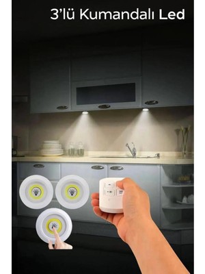 3'lü Kablosuz LED Aydınlatma Seti, Uzaktan Kumandalı, Modern Tasarım