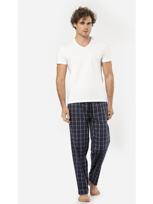 Cacharel V Yaka Kısa Kol T-Shirt ve Cepli Ekoseli Alt Pijama Takım
