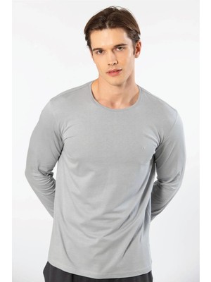 Cacharel Erkek %50 Modal, %50 Pamuk Bisiklet Yaka Uzunkol T-Shirt