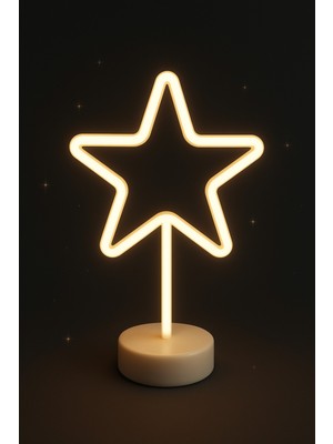 3D Neon Yıldız Masa Lambası, Pilli, Dekoratif, Gece Işığı, Şık Tasarım
