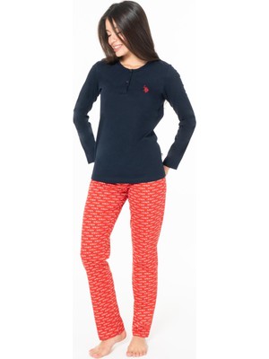 U.S. Polo Assn. Kadın %100 Pamuklu Uzunkol Düz Paça Mevsimlik Ev Giyim Pijama Takım