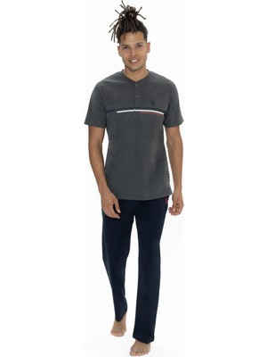 U.S. Polo Assn. Us Polo Erkek Büyük Beden Pijama Takım, Bisiklet Yaka Düğmeli, Cep Detaylı