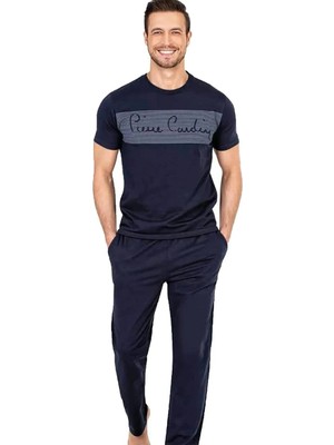 Lacivert Pierre Cardin %100 Pamuk Erkek Pijama Takım Normal Kol ile Konforlu Gece