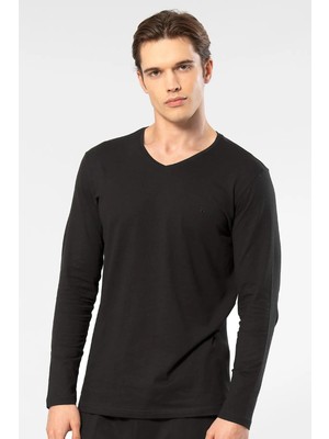Cacharel Erkek %50 Modal, %50 Pamuk V Yaka Uzunkol T-Shirt