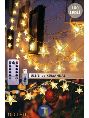 100 Ledli 10M Kumandalı Yıldız Model Dekoratif Şerit Işık