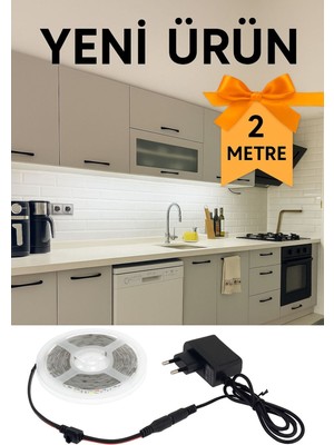 Beyaz Şerit LED Işık, Tezgah Üstü, 2 Metre, Aç-Kapa Düğmeli, Mutfak Aydınlatması