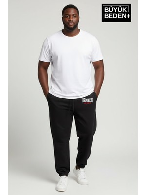 Superlife Erkek Büyük Beden Brooklyn 1970 Baskılı Paça Lastikli  Jogger Ince Eşofman Altı SPR26BEA951-3