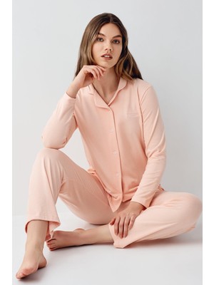 Pierre Cardin Kadın Somon Gömlek Termal Kışlık Pijama Takım