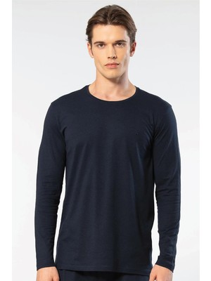 Cacharel Erkek %50 Modal, %50 Pamuk Bisiklet Yaka Uzunkol T-Shirt