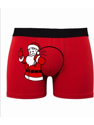 Texkid Yılbaşı Özel Noel Baba Çuvalı Baskılı Kırmızı Erkek Man Boxer