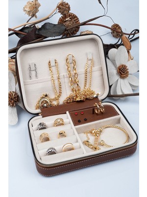 Feyza Design Büyük Boy Bölmeli Ahşap Takı Saklama ve Seyahat Çantası