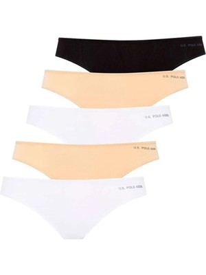 U.S. Polo Assn. Kadın 5'li Ekonomik Paket Ince Lastikli Slip Siyah Beyaz Ten