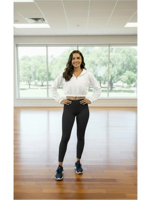 Lyvean Üç Iplik Şardonlu Fermuarlı  Penye Crop