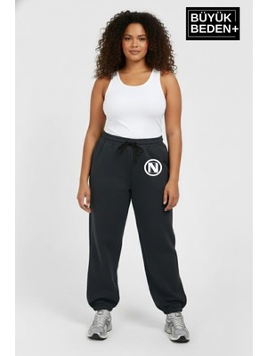 Superlife Kadın Büyük Beden N Logolu Paça Lastikli Rahat Kesim Jogger Ince Eşofman Altı SPR26BEAK951-4