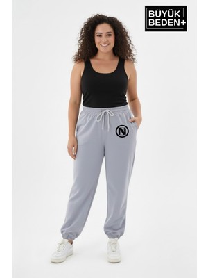 Superlife Kadın Büyük Beden N Logolu Paça Lastikli Rahat Kesim Jogger Ince Eşofman Altı SPR26BEAK951-4