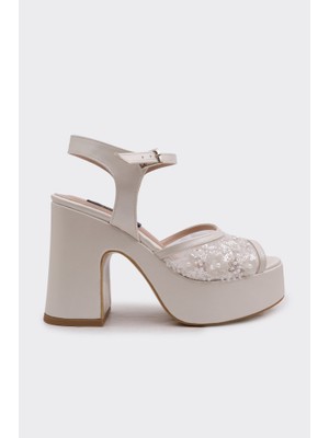 Derinet Taşlı Platformlu Topuklu Kadın Ayakkabı