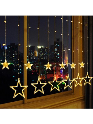 3 Metre LED Fişli Perde Işık, 8 Animasyonlu Sarı Dizi Aydınlatma