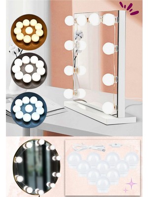 10'lu Makyaj ve Banyo Aynası Seti, Hollywood Tarzı Nostaljik LED Işıklar