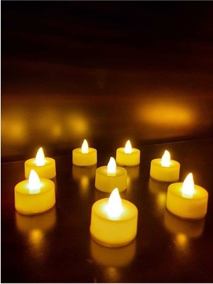 8'li Sarı Tealight Mumlar, Pilli, Piller Dahil, Şık ve Parlak Aydınlatma
