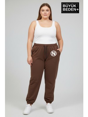 Superlife Kadın Büyük Beden N Logolu Paça Lastikli Rahat Kesim Jogger Ince Eşofman Altı SPR26BEAK951-4