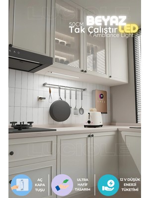 50CM LED Mutfak Tezgah Aydınlatma, Beyaz, Adaptörlü, Yerli Üretim