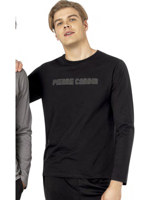 Pierre Cardin Erkek Siyah Pijama Takım, %100 Pamuk, Uzunkollu, Cepli