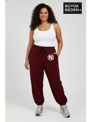 Superlife Kadın Büyük Beden N Logolu Paça Lastikli Rahat Kesim Jogger Ince Eşofman Altı SPR26BEAK951-4