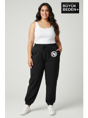 Superlife Kadın Büyük Beden N Logolu Paça Lastikli Rahat Kesim Jogger Ince Eşofman Altı SPR26BEAK951-4