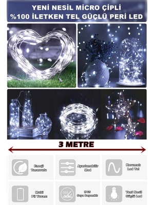 3 Metre Beyaz Peri LED Dekor Işığı, Yılbaşı ve Ev Süsleme Için
