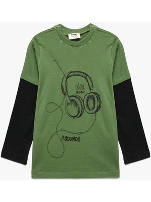 Koton Erkek Çocuk Pamuklu Uzun Kollu Bisiklet Yaka Baskılı Tişört