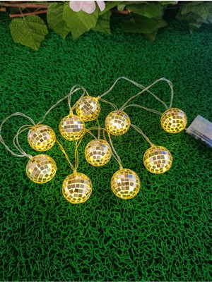 10’lu Mini Disko Topu LED Zinciri, 2 Metre Güçlü Işık Süsü
