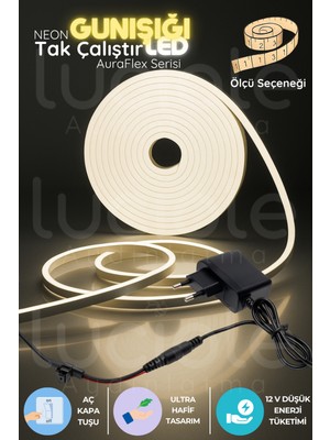 2 Metre Neon LED Şerit Işık, Günışığı Dekor Lambası, Aç-Kapa, 3200K