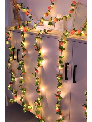 Renkli Işıklı Yapay Gül Sarmaşık Dekoratif Çiçek Seti