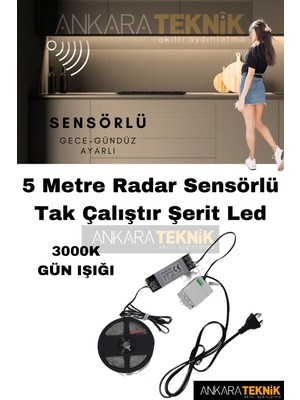 Gizli Sensörlü Renk Ayarlı Mutfak LED Seti, Tak Çalıştır, Günışığı Ton