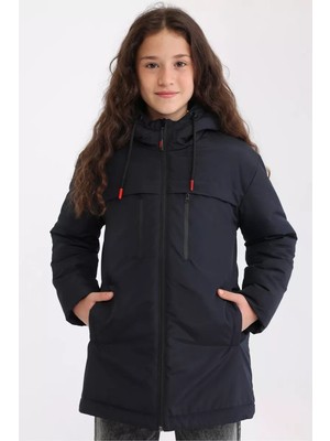 D1fference İçi Astarlı Cepli Kapüşonlu Jel Elyaflı Su ve Rügar Geçirmez Kız Çocuk Kışlık Mont