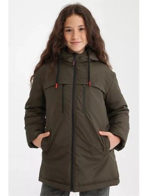 D1fference İçi Astarlı Cepli Kapüşonlu Jel Elyaflı Su ve Rügar Geçirmez Kız Çocuk Kışlık Mont