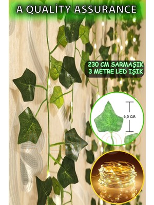Yeşil Yapraklı 230 cm Yapay Sarmaşık ve Peri LED Işık, 3 Metre Gün Işığı