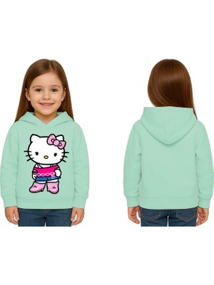 Sedirli Unisex Hello Kity  Baskılı Çocuk Swaetshirt  Baskılı Kapüşonlu 3 Iplik Şardonlu
