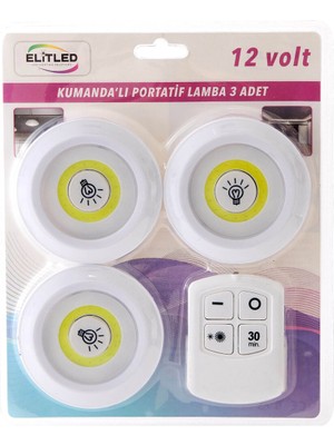 Portatif 3'lü Uzaktan Kumandalı Beyaz Lamba, 9X9X9 Cm, Şık ve Pratik Kullanım