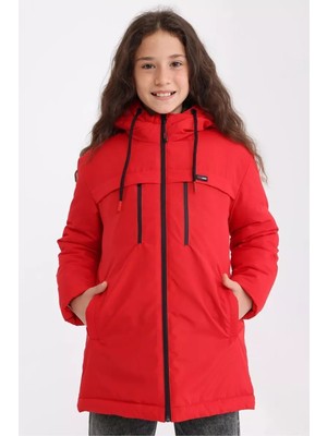 D1fference İçi Astarlı Cepli Kapüşonlu Jel Elyaflı Su ve Rügar Geçirmez Kız Çocuk Kışlık Mont