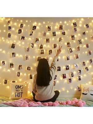 3 Metre Peri LED Işık Seti, 15 Mandal, Anı Duvarı Dekorasyon Hediye