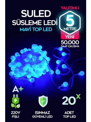 Mavi Dekoratif LED Işıklar, 5 Metre, Yılbaşı ve Masa Dekoru Için Perfect