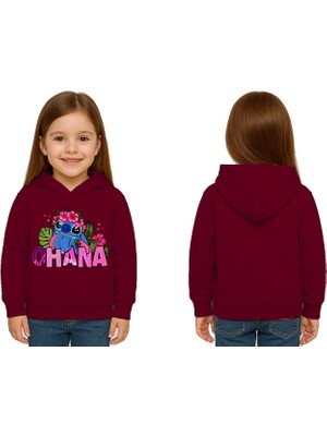 Sedirli Unisex Stitch Baskılı Çocuk Swaetshirt Baskılı Kapüşonlu 3 Iplik Şardonlu