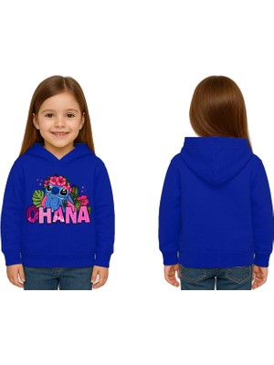 Sedirli Unisex Stitch Baskılı Çocuk Swaetshirt Baskılı Kapüşonlu 3 Iplik Şardonlu