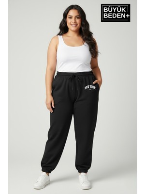 Superlife Kadın Büyük Beden New York Paça Lastikli Rahat Kesim Jogger Ince Eşofman Altı SPR26BEAK951-5