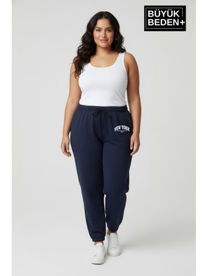 Superlife Kadın Büyük Beden New York Paça Lastikli Rahat Kesim Jogger Ince Eşofman Altı SPR26BEAK951-5