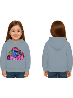 Sedirli Unisex Stitch Baskılı Çocuk Swaetshirt Baskılı Kapüşonlu 3 Iplik Şardonlu