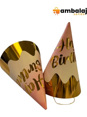 AmbalajSende Külah Şapka Altın Geçişli Happy Bırthday
