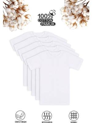 Özkan Underwear Özkan Underwear Özkan 0706 5'li Paket Erkek Çocuk %100 Pamuklu Ribana Esnek Rahat Yarım Kol Kapalı Yaka Fanila T-shirt